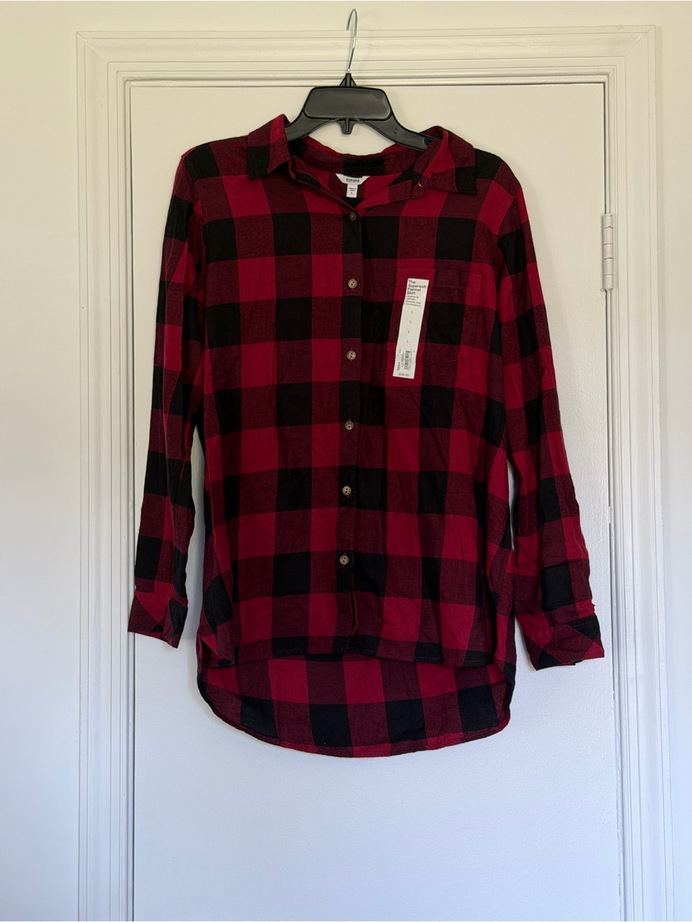 Sonoma The Supersoft Flannel Shirt in Burgundy and Black Plaid.
